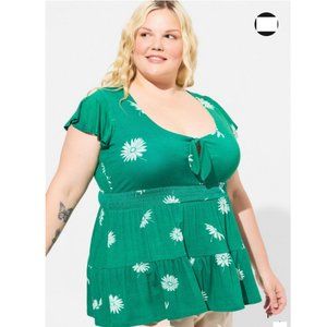 Torrid Tie Front Keyhole Floral Babydoll Top 14/16